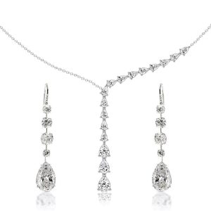 jewelry sets - Italo Pear Cut White Sapphire Lariat Necklace Necklace & Earrings Jewelry Set, Italo jewelry - Online Catalog
