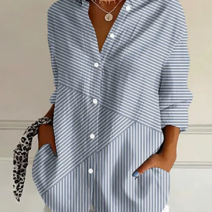 Shirt Collar Regular Sleeve Long Sleeve Striped Buckle Regular Loose Button Up Shirt Shirt For Women, Shirts, color:Blue|size:5XL, catalog Noracora shop