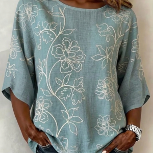Crew Neck Half Sleeve 3D Printing Lightweight Loose Shirt For Women, Blouses, color:Blue|size:5XL, catalog Noracora shop