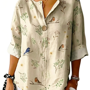 V Neck Half Sleeve Floral Regular Loose Shirt For Women, Shirts, color:Beige|size:5XL, catalog Noracora shop