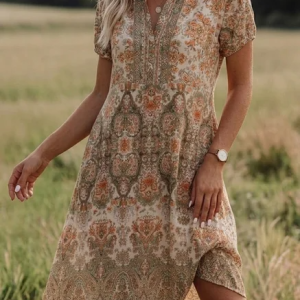Women Floral All Season Dress Shirt Collar Short Sleeve Shirt Dress A-Line Dress, Dresses, color:As Picture|size:5XL, catalog Noracora shop