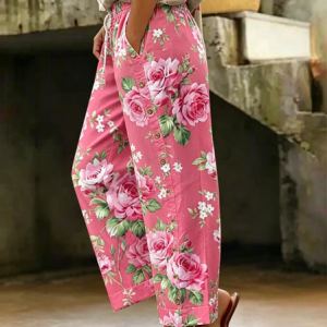 Women Floral Long Pants Vintage Spring/Fall Trousers, Pants, color:Deep Pink|size:5XL, catalog Noracora shop