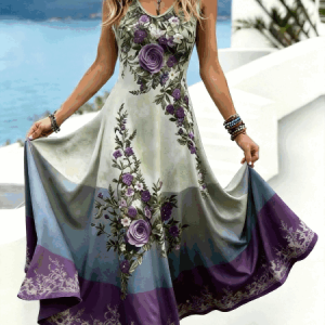 Women Floral Summer Dress V Neck Sleeveless Tank A-Line Dress, Dresses, color:Color1|size:4XL, catalog Noracora shop