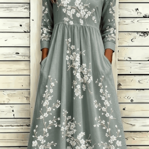 Women Floral Summer Dress Crew Neck Half Sleeve A-Line Dress, Dresses, color:Army Green|size:4XL, catalog Noracora shop