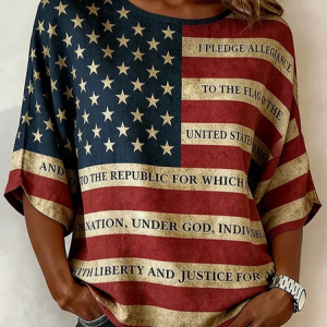 Independence Day Flag America Printing Crew Neck Half Sleeve Blouse For Women, Blouses, color:As Picture|size:5XL, catalog Noracora shop