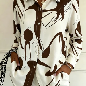 Shirt Collar Long Sleeve Striped Regular Loose Shirt For Women, Shirts, color:Brown|size:5XL, catalog Noracora shop