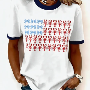 Casual Independence Day (Flag) Crew Neck Short Sleeve T-shirt, T-shirts, color:Blue|size:5XL, catalog Noracora shop