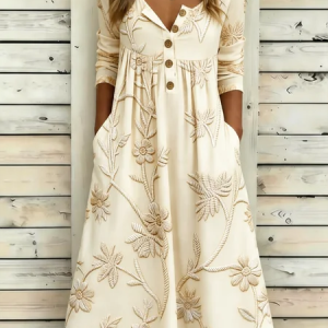 Women Floral Summer Dress Half Open Collar Half Sleeve A-Line Dress, Dresses, color:Apricot|size:4XL, catalog Noracora shop
