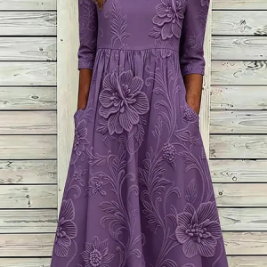 Women Floral Summer Printing Dress Crew Neck Half Sleeve H-Line Dress, Dresses, color:Purple|size:5XL, catalog Noracora shop