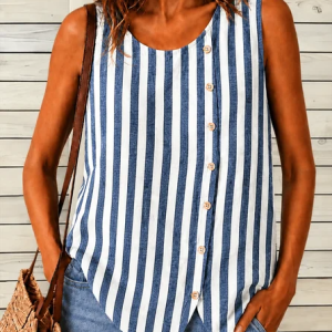 Casual Crew Neck Striped Tank Top, Vest, color:stripe-blue|size:5XL, catalog Noracora shop