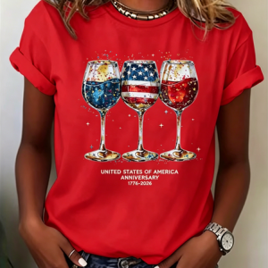 Casual Independence Day (Flag) Crew Neck Short Sleeve T-shirt, T-shirts, color:Red|size:XXL, catalog Noracora shop