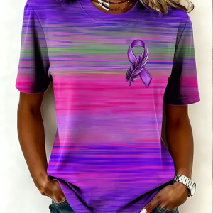 Casual Abstract Crew Neck Short Sleeve T-shirt, T-shirts, color:Purple|size:XXL, catalog Noracora shop