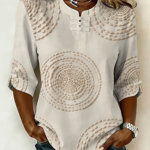 Mandarin Collar Half Sleeve Abstract Printing Regular Micro-Elasticity Regular Fit Blouse For Women, Blouses, color:Apricot|size:5XL, catalog Noracora shop