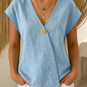 Vintage Plain V Neck Short Sleeve T-shirt, T-shirts, color:Blue|size:3XL, catalog Noracora shop