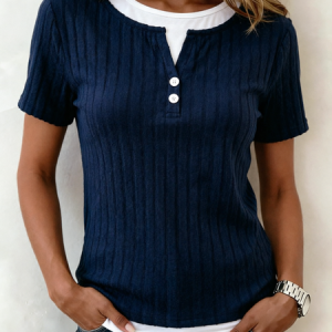 Vintage Contrast Stitching Short Sleeve T-shirt, T-shirts, color:Navyblue|size:XXL, catalog Noracora shop