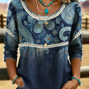 Crew Neck Half Sleeve Floral Printing Regular Micro-Elasticity Loose Blouse For Women, Blouses, color:Navyblue|size:4XL, catalog Noracora shop