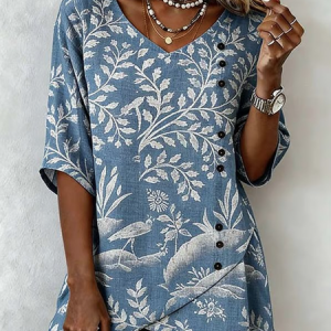 V Neck Short Sleeve Animal Picture Regular Loose Shirt For Women, T-shirts, color:Blue|size:5XL, catalog Noracora shop