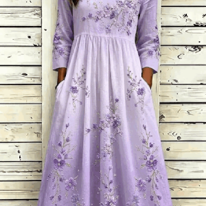Women Floral Summer Dress Crew Neck Half Sleeve A-Line Dress, Dresses, color:Light Purple|size:4XL, catalog Noracora shop