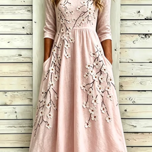 Women Floral Summer Dress Crew Neck Half Sleeve A-Line Dress, Dresses, color:Pink|size:5XL, catalog Noracora shop