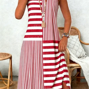 Women Striped Summer Dress Crew Neck Sleeveless Tank A-Line Dress, Dresses, color:Red|size:4XL, catalog Noracora shop
