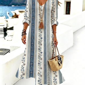 Women Floral Spring/Fall Dress V Neck Long Sleeve H-Line Dress, Dresses, color:As Picture|size:5XL, catalog Noracora shop