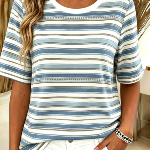 Casual Striped Crew Neck Short Sleeve T-shirt, T-shirts, color:White|size:5XL, catalog Noracora shop