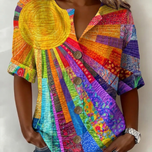Stand Collar Long Sleeve Abstract Regular Loose Shirt For Women, Shirts, color:As Picture|size:5XL, catalog Noracora shop