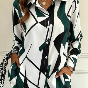 Shirt Collar Long Sleeve Striped Regular Loose Shirt For Women, Shirts, color:Green|size:5XL, catalog Noracora shop