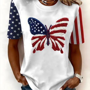 Casual Butterfly Crew Neck Short Sleeve T-shirt, T-shirts, color:White|size:XXL, catalog Noracora shop