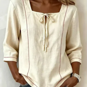 Square Neck Half Sleeve Plain Lightweight Loose Blouse For Women, Blouses, color:Apricot|size:3XL, catalog Noracora shop