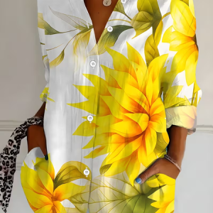 Shirt Collar Regular Sleeve Long Sleeve Floral Buckle Regular Loose Button Up Shirt Shirt For Women, Shirts, color:Yellow|size:5XL, catalog Noracora shop