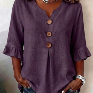 V Neck Half Sleeve Plain Peplum Regular Micro-Elasticity Regular Fit Blouse For Women, Blouses, color:Purple|size:5XL, catalog Noracora shop