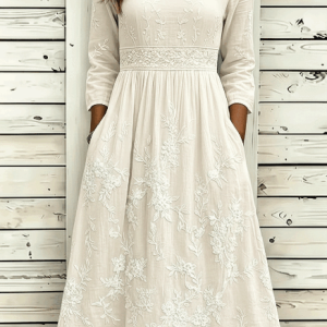 Women Floral Summer Dress Crew Neck Half Sleeve A-Line Dress, Dresses, color:Ivory|size:4XL, catalog Noracora shop
