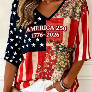 Vintage 3D Printing V Neck Three Quarter Sleeve T-shirt, T-shirts, color:Color2|size:5XL, catalog Noracora shop