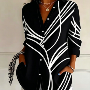 Shirt Collar Regular Sleeve Long Sleeve Abstract Buckle Regular Loose Button Up Shirt Shirt For Women, Shirts, color:Black|size:XXL, catalog Noracora shop