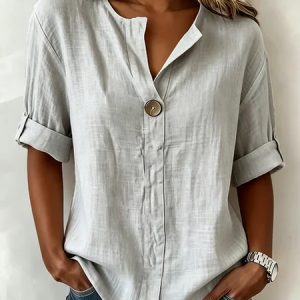 V Neck Half Sleeve Plain Regular Loose Shirt For Women, Blouses, color:Gray|size:5XL, catalog Noracora shop