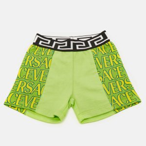 Versace Kids Green Logo Print Fleece Shorts 6/9M, Clothing - Luxury Closet