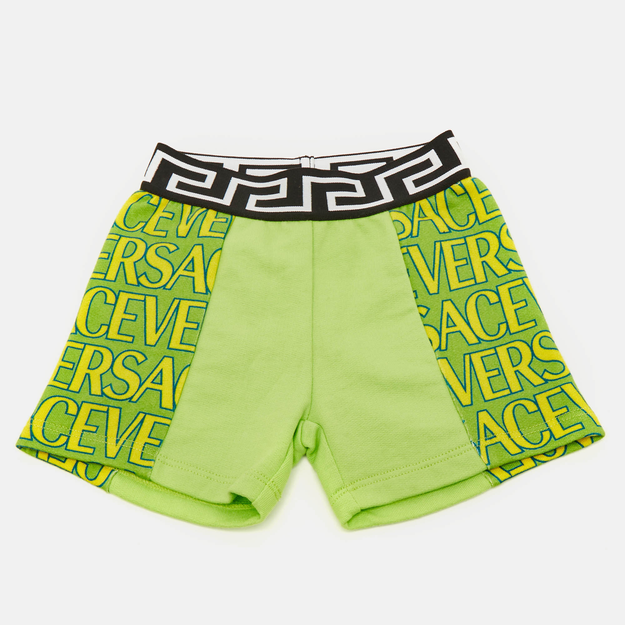 Versace Kids Green Logo Print Fleece Shorts 6/9M, Clothing - Luxury Closet