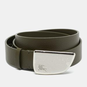 Burberry Shield 95 CM Buckle Belt Dark Khaki Leather, Belt Buckles - Luxury Closet