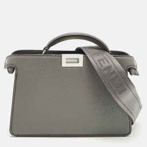 Fendi Peekaboo ISeeU X-Cross Grey Leather Top Handle Bag, Handbags - Luxury Closet