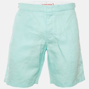 Orlebar Brown Turquoise Blue Linen Norwich Shorts L/ Waist 35", Clothing - Luxury Closet