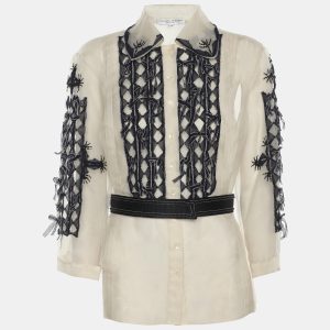 CH Carolina Herrera Off-White/Blue Tulle Embroidered Top L, Shirts & Tops - Luxury Closet