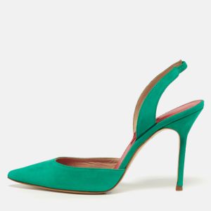 CH Carolina Herrera Size 40 Green Suede Slingback Pumps, Pumps - Luxury Closet