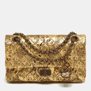 Chanel 2.55 Reissue 225 Gold Brocade Lace Painted Quilted Leather Flap Bag, Shoulder Bags - Luxury Closet