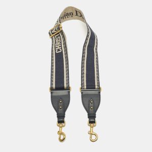 Dior Bag Shoulder Strap Navy Blue/Beige Embroidered Canvas and Leather, Luggage Accessories - Luxury Closet