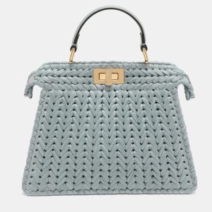 Fendi Peekaboo Iseeu Small Blue Woven Straw Top Handle Bag, Satchels - Luxury Closet