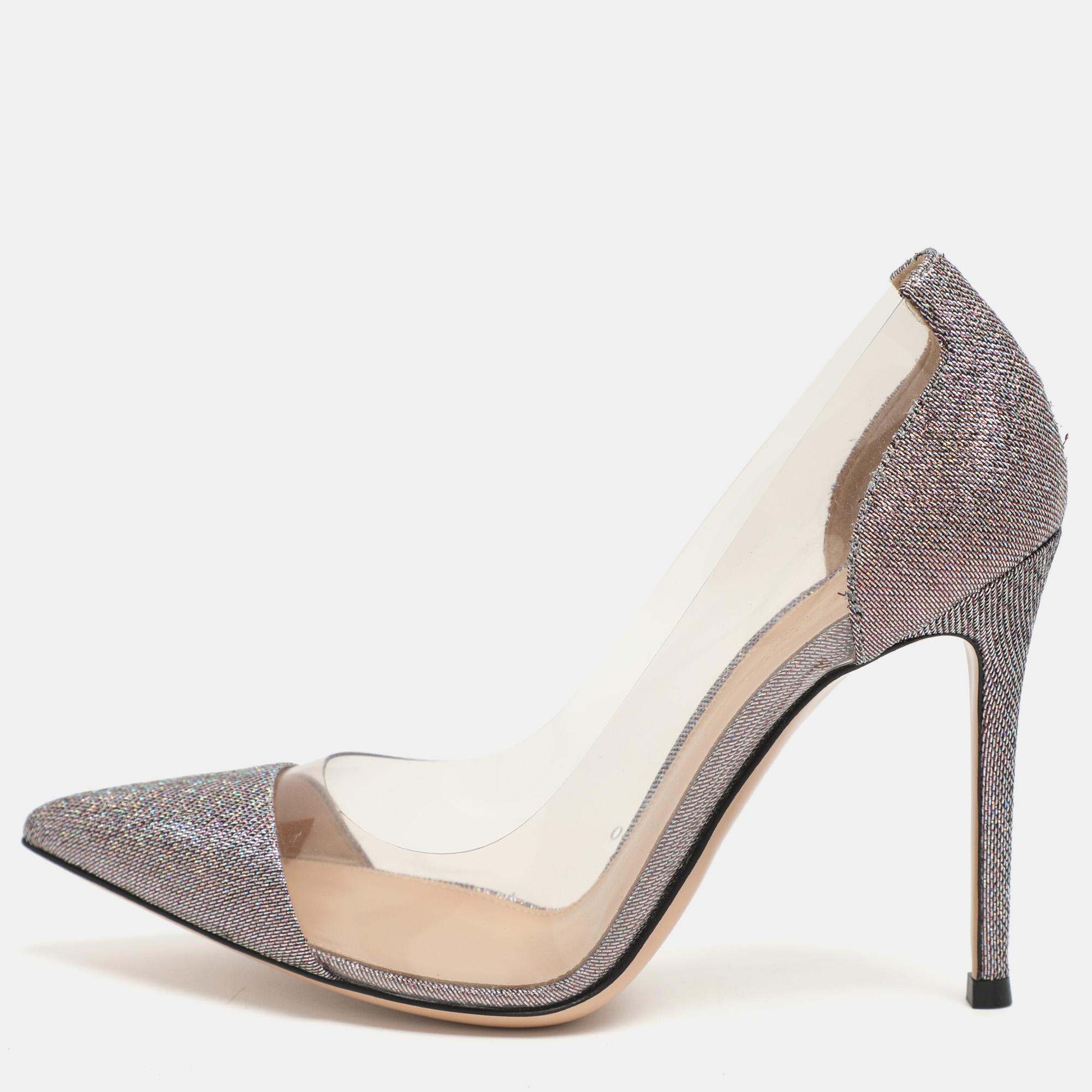 Gianvito Rossi Plexi Size 36.5 Metallic Lurex Fabric Pumps, Pumps - Luxury Closet