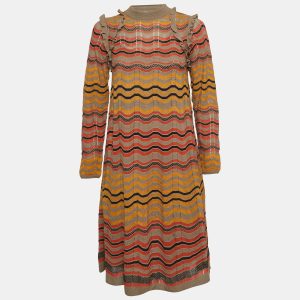 M Missoni Multicolor Patterned Knit Ruffled Dress L, Dresses - Luxury Closet