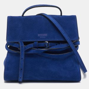 Moschino Tie Me Small Blue Suede Top Handle Bag, Satchels - Luxury Closet