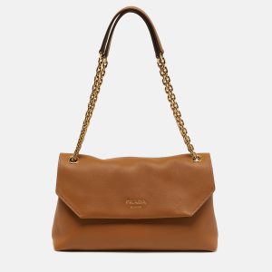 Prada Doux Brown Leather Shoulder Bag, Shoulder Bags - Luxury Closet